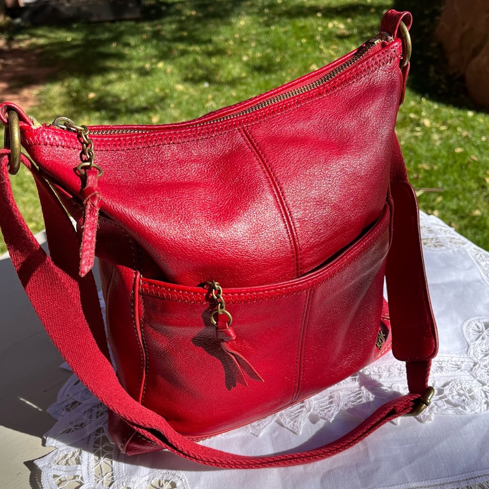 Red “theSak” Iris Cross-body Purse - Soft Pebble Leather Handbag.